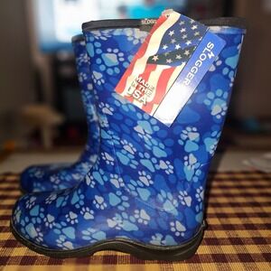 NWT Sloggers Womens Blue Pawprint Rain Boots 7